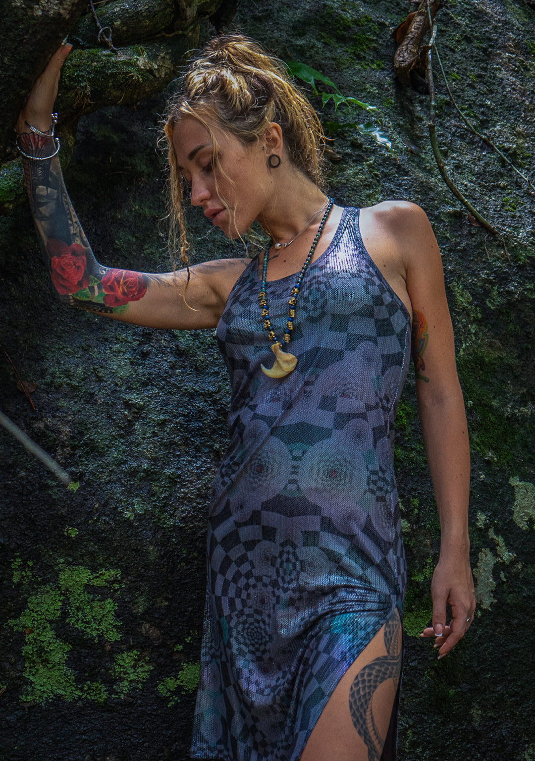 Midi Dress / Holographic Rainbow Dots Flatrib - MATZOKIO